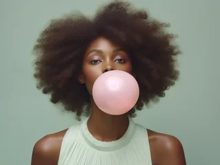  Young beautiful black woman with pink bubble gum © Boadicea
