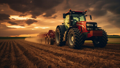 Farmer Seeding Crops with Tractor