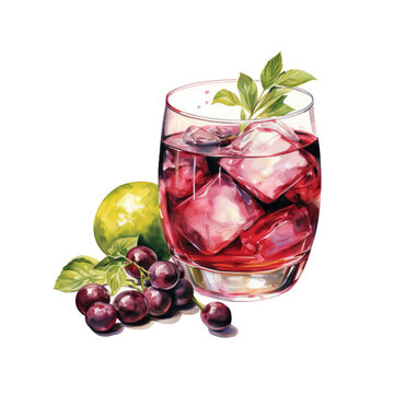 Watercolor refreshing alcoholic cocktails