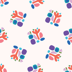 Colorful leaf for flat scandi style seamless vector kids pattern. Fun whimsical nature for gender neutral baby wallpaper. 