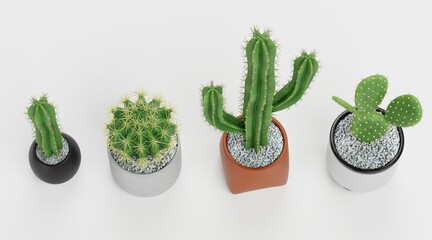 Realistic 3D Render of Cactuses Set - obrazy, fototapety, plakaty