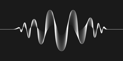 Sound wave graphic symbol.  Sign vibrations in form wave isolated on black background. Audio wave diagram concept. Vector illustration 