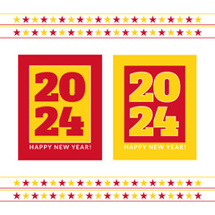 2024 Happy New Year. Red & Yellow 2024 Posters. 2024 New Year. Vector Illustration, End Of Year