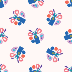 Cute scandi kids monster graphic design doodle seamless vector pattern. Colorful creature in bright happy playful endless wallpaper. Minimalist gender neutral art illustration.