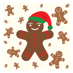 Happy new year 2024 background set. Gingerbread icon. Christmas greeting card elements. New year icons.