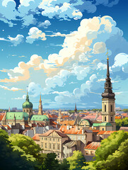 Lublin Polska Skyline, a city with many towers and buildings. - obrazy, fototapety, plakaty