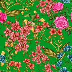 Draagtas Watercolor seamless pattern with garden flowers. Vintage spring or summer floral pattern. Flower seamless pattern. Botanical art. Wedding floral set. Watercolor botanical design.  © Natallia Novik