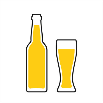 Beer icons. Stylized bottle and glass on white background. Best for logo, web, posters, print, cards, menu concept and branding design.