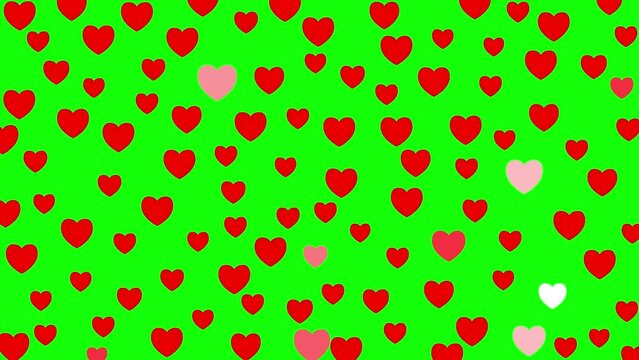 Animated red heart shine. Background for Valentine day, holiday. Flat vector illustration on green background.