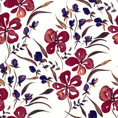 Watercolor seamless pattern with spring floral bouquets. Vintage botanical illustration. Elegant decoration for any kind of a design. Fashion print with colorful abstract flowers. Watercolor texture.	