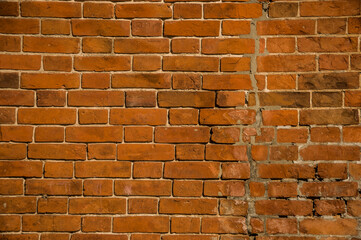 Empty Old Brick Wall Texture. Painted Distressed Wall Surface. Grungy Wide Brickwall.