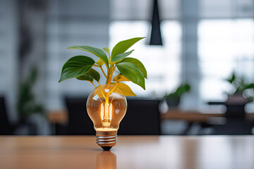 A light bulb with a plant inside of it