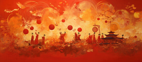 Chinese oriental style, Chinese new year in red and gold. Chinese festive celebration. Vector