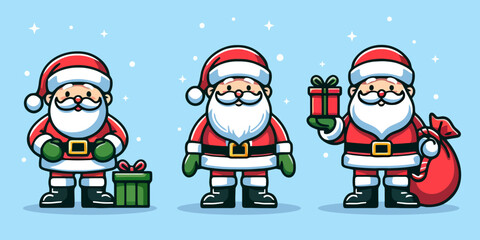 Merry Christmas and happy new year with cute Santa Claus collection. Santa Claus cartoon characters set, Vector illustration