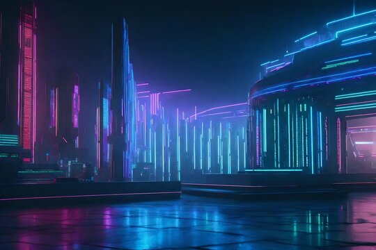 Fototapeta A cyberpunk coliseum, where a hacker orchestrates virtual battles amidst holographic interfaces and digital gladiators.