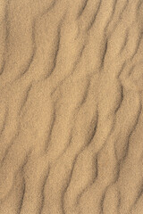 Background of sun-kissed sand of radiant yellow color palette. Top view, copy space.
