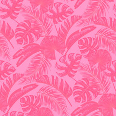 Tropical leaf seamless pattern. Colorful vivid print with beautiful palm jungle leaves. Repeated luxury design for packaging, cosmetic, fashion, textile, wallpaper. Realistic high quality illustration