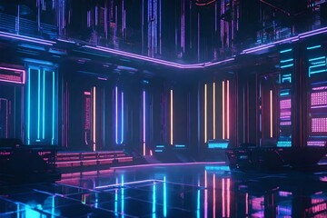 A cyberpunk coliseum, where a hacker orchestrates virtual battles amidst holographic interfaces and digital gladiators.
