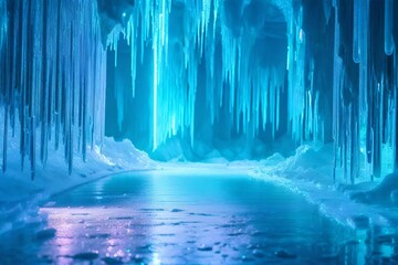 A cyberpunk ice cavern, where a hacker navigates through frozen holographic code, uncovering digital secrets.