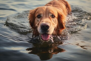 golden retriever dog swimming in a lake