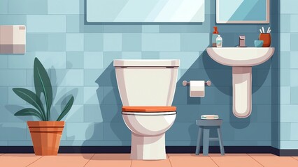 White ceramic toilet interior illustration AI Generated