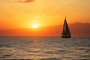 USA, California, Santa Monica, sailboat on the sea in backlight