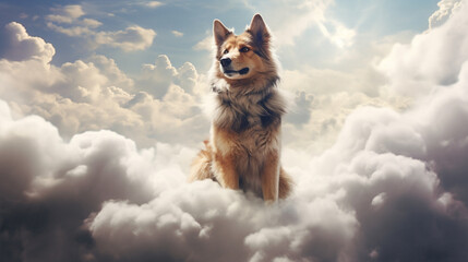 Dog in the sky, heaven with clouds dog afterlife