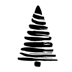 Christmas tree in doodle style drawn with grunge strokes and black ink. For designing stylish New Year's corporate cards or holiday invitations for holidays or parties. Or as lipstick in beauty salon