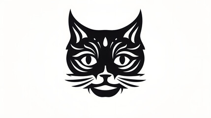 Fototapeta premium Cat face Minimal silhouette Icon on White Background AI generative