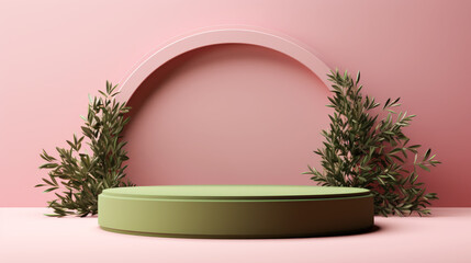 Fototapeta na wymiar Green natural podium pedestal product display background. Luxury, elegant, modern, and minimal.