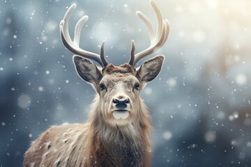 Reindeer against the backdrop of a winter forest