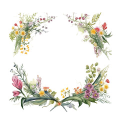 Watercolor Floral Frame made of Wildflowers