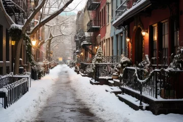 Keuken spatwand met foto Snowy winter scene on Gay Street in the Greenwich Village neighborhood of New York City © Tisha