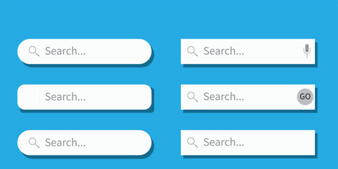 Search here. Search bar for ui. Search bar vector icons in flat design, isolated on transparent background. Vector illustration