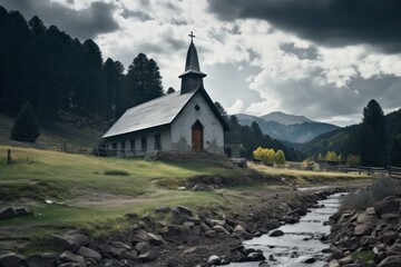 Fototapeta na wymiar Old Church in the Mountains