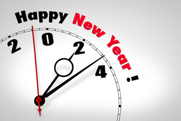 Clock with words Happy New Year 2024
