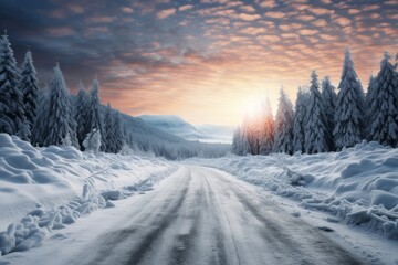 winter road and cold day
