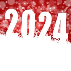 New year 2024 illustration with snowflakes on red background, winter holiday greeting card