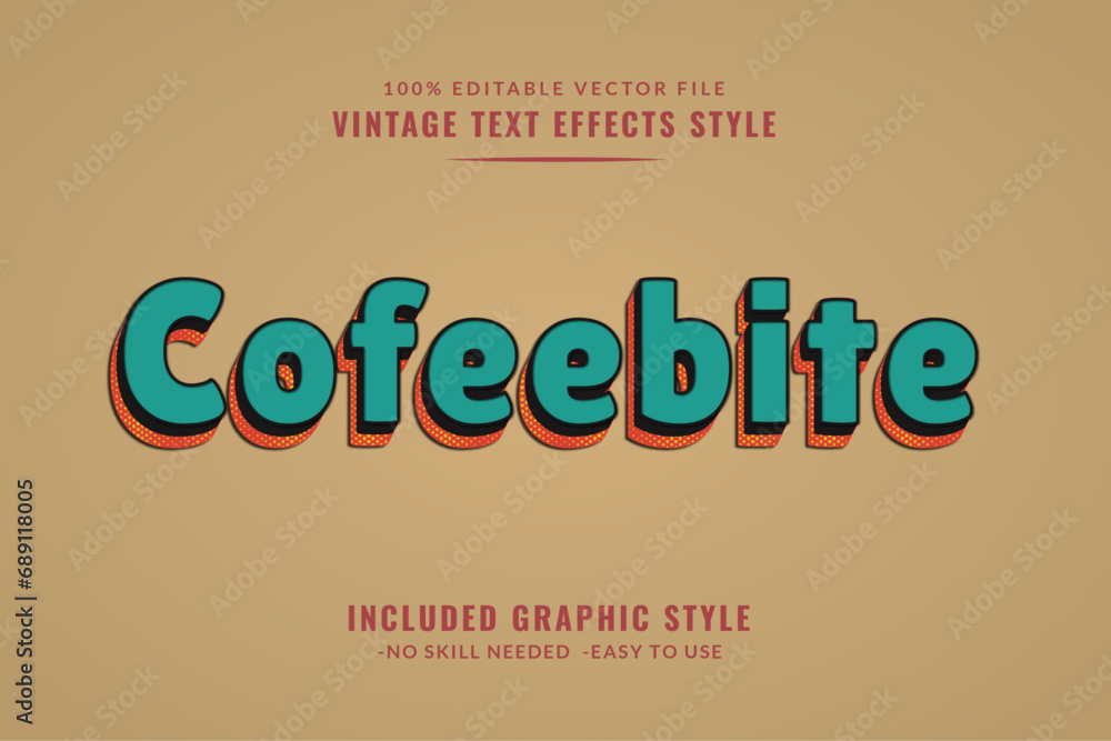 Poster Modern Vintage Text Effect Template With 3d Style Editable Object And font effect.