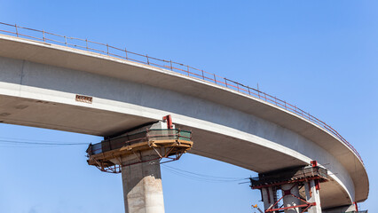 Construction New Road Highway Ramp Overhead Structure Against Blue Sky - 689118427