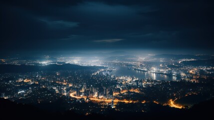 Fototapeta na wymiar aerial view, night city view with night sky. natural winter night view in