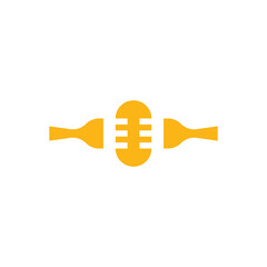 A combination of a mic or podcast icon with two forks using the negative space technique, with a simple and modern shape. Great for podcast logos, media, cooking, culinary, etc.