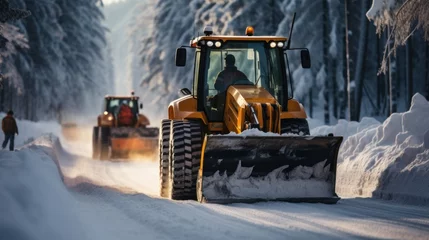 Foto op Canvas winter snow removal on the road with an excavator generative © Tisha