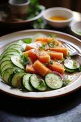 A summer melon and cucumber salad.