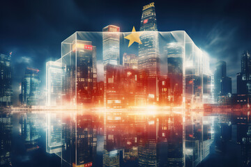 Concept of Chinese economy over cityscape.