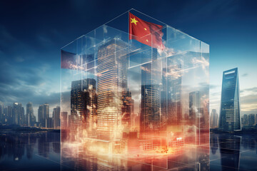Fototapeta na wymiar Concept of Chinese economy over cityscape.