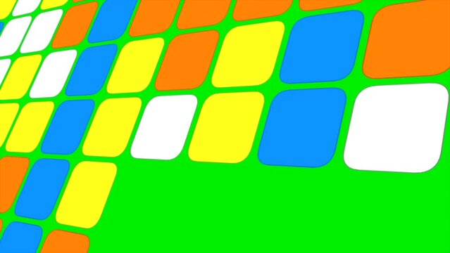 Retro themed animated video, a colorful box moves on a green background