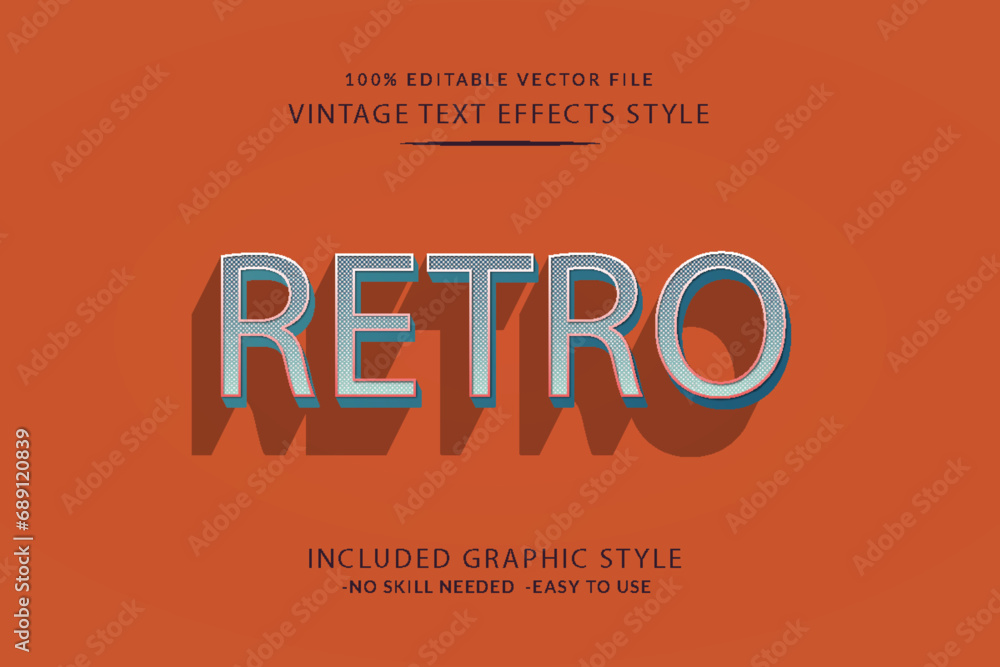 Poster Modern Vintage Text Effect Template With 3d Style Editable Object And font effect.