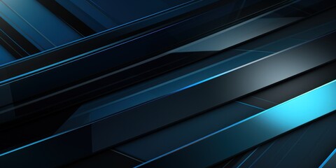High contrast blue and black glossy stripes. Abstract tech graphic banner design.  corporate background