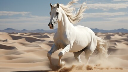 Obraz na płótnie Canvas Beautiful white horse in desert. Illustration Generative